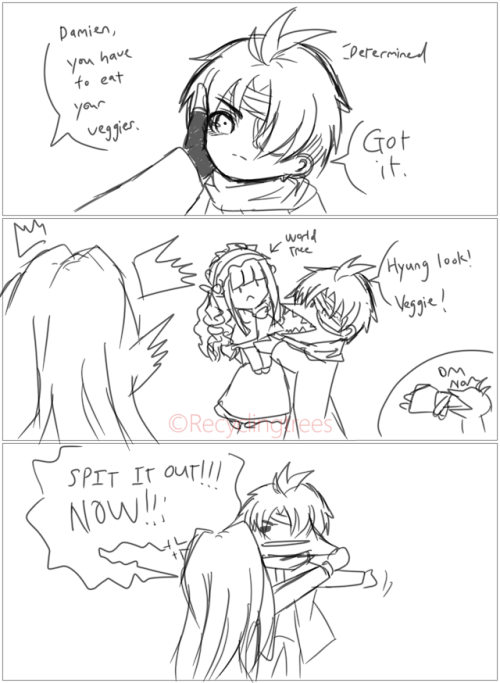 (Baby) Damien Shenanigans UwU Friends and I were just having fun making fun of Damien to t