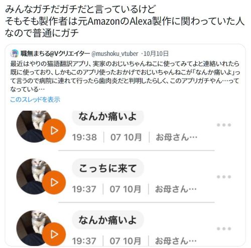 y-kasa:カキ 「みんなガチだガチだと言っているけど そもそも製作者は元AmazonのAlexa製作に関わっていた人なので普通にガチ」 / Twitter