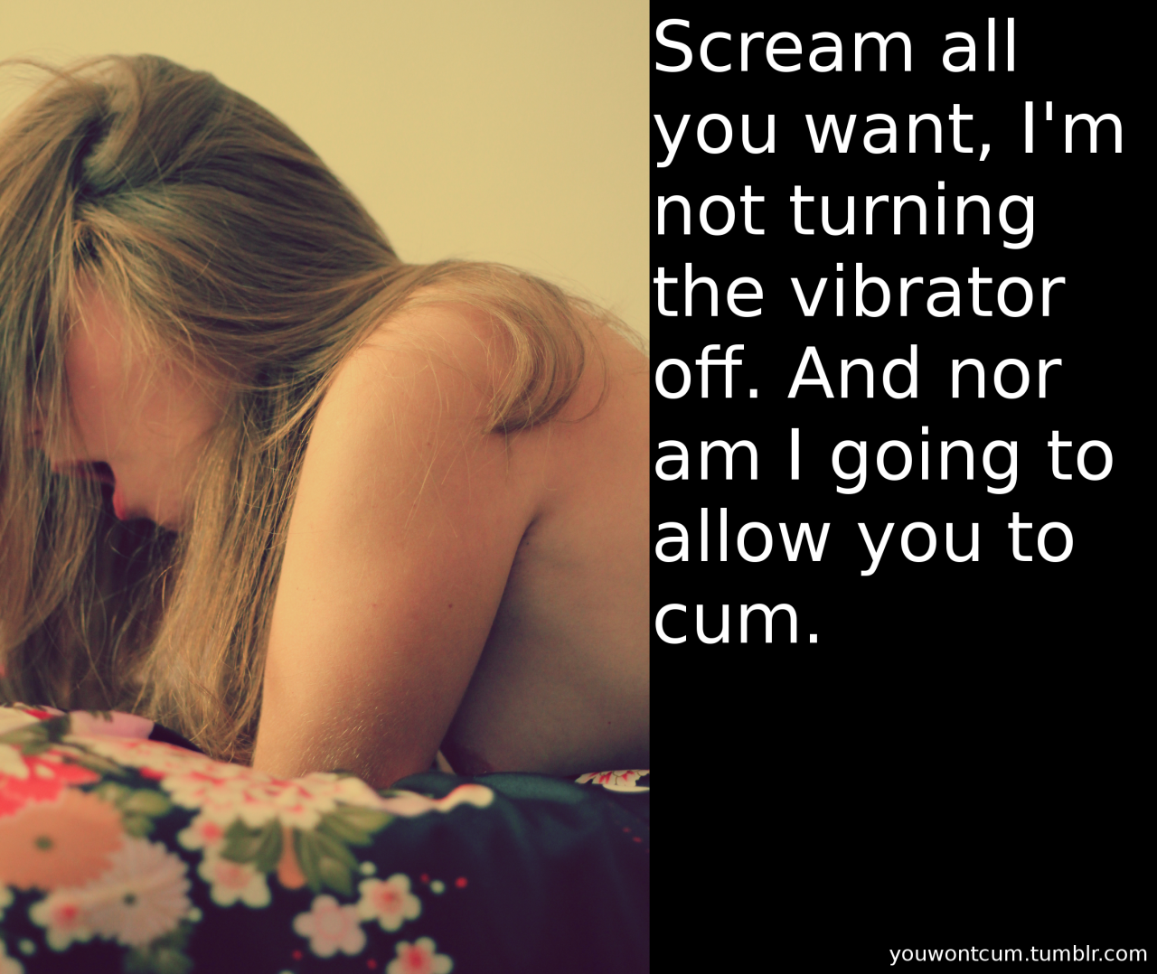 youwontcum:  Scream all you want, I’m not turning the vibrator off. And nor am