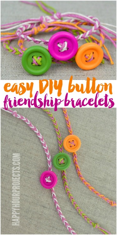 DIY 4 Stand Friendship Button Bracelet Tutorial from Happy Hour Projects. This is such a cheap and e
