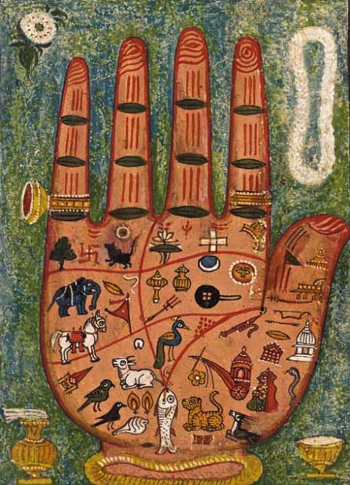 magictransistor: Hastakara Yantra. Tantric Painting of a Hand, Rajasthan. 1700s.