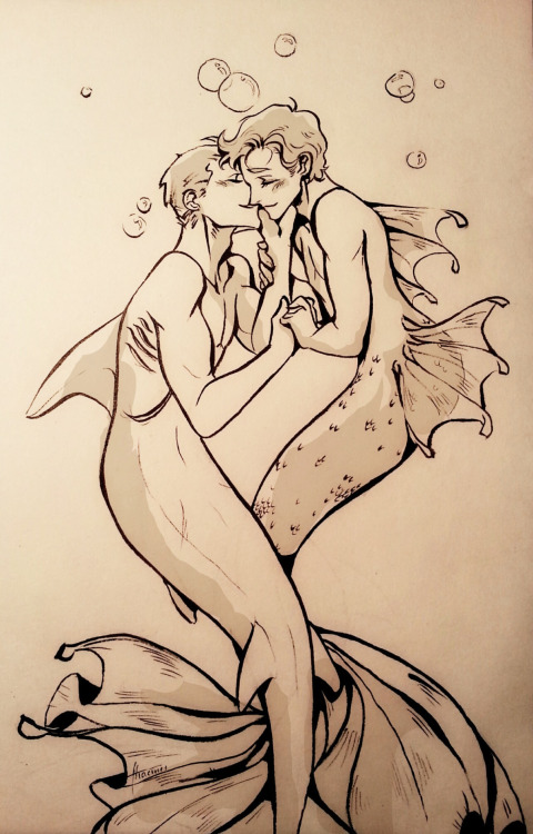 thacmis:Inktober #14 - more merCharles, with shark Erik (w/ this on replay)MerCharles is AWESOME!!!!