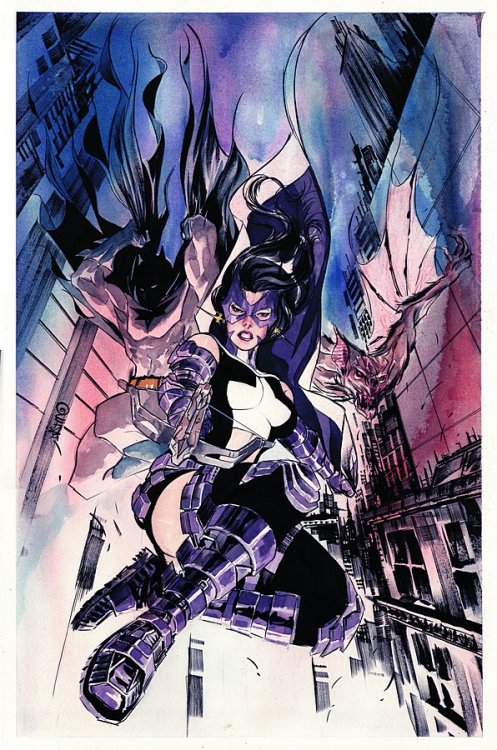 bear1na: artverso:Dustin Nguyen - Batman and Huntress  Batman: Streets of Gotham Vol.6 #6 cover - Hu