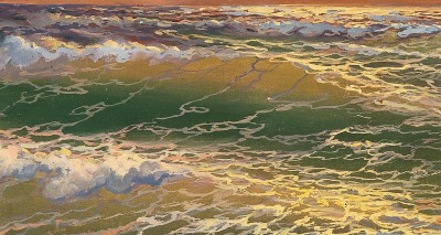 detailedart:Details of a golden sea, part II : Sunset at sea, by Diyarbakirli Tahsin (1875–1937).