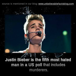 unbelievable-facts:  Justin Bieber is the fifth most hated man in a US poll that includes murderers.