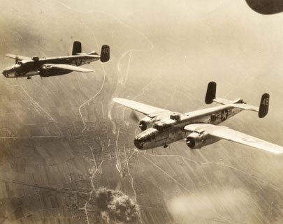 greatestgeneration:UPPER: B-25 Bombers, Image gift of Charles Szumigala, 2011.076.203LOWER: B-25J on