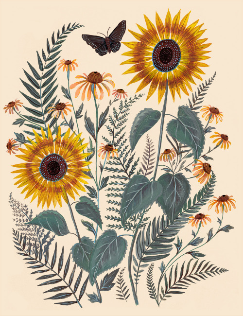 Sunflowers and FernsGouache on paper, 2019by Kelly Louise Judd
