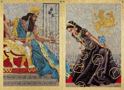 ethnically-jewish:Artist Lilian Broca has the most amazing mosaic Queen Esther series, she also has 