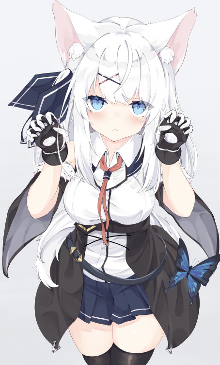 animefemme:Fuzzy white hair fox girl [Original]