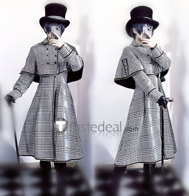 ཐི⋆♱⋆ཋྀ ˚Black Butler Kuroshitsuji Ciel Phantomhive Houndstooth Trench Coat Cosplay Costume available at 