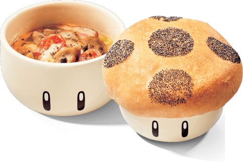 Supper Mario Broth - “Super Mushroom Pizza Bowl” dish available from...