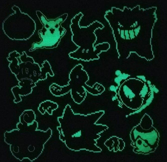 retrogamingblog:Glow-in-the-dark Pokemon Cross-stitches made by MeleeMissyStitchery