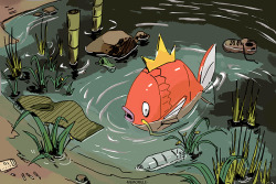 memorille:    Magikarp is virtually useless in battle as it can only splash around. As a result, it is considered to be weak. However, it is actually a very hardy Pokémon that can survive in any body of water no matter how polluted it is.  twitter +
