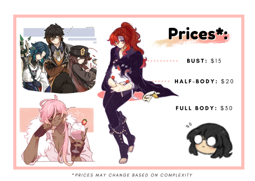 I’m opening commissions again!! I’ve updated my commission sheet to reflect my current style. If you