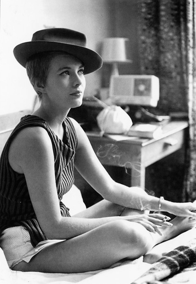 Jean Seberg on the set of 