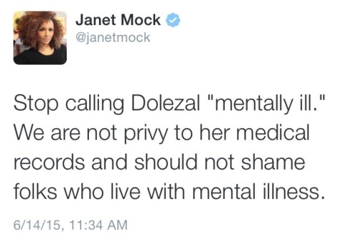 wocinsolidarity:socialjusticeismypassion:Janet Mock on Rachel Dolezal and why she shouldn’t be equat