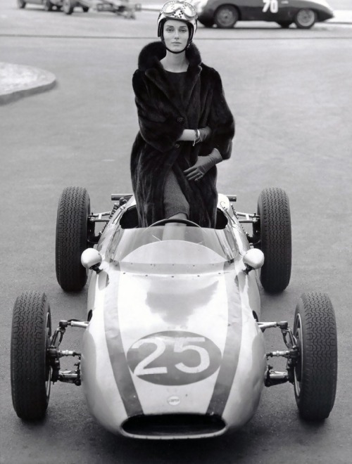 asaucerfulofwheels: Judy Dent at the AVUS, 1962. Pictures by fashion photographer F.C. Gundlach.