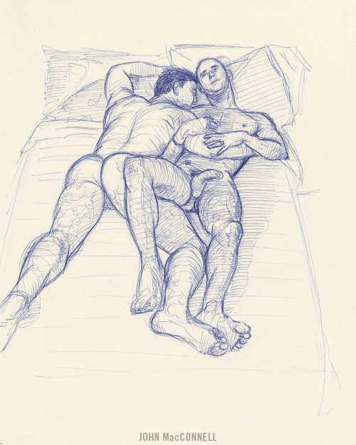 johnmacconnell:Remember intimacy?  . #johnmacconnell #ballpointpen #sketch #portraitdrawing #boysinbed  Stephen @stephencarrasco &amp; Lee @leestevenp https://www.instagram.com/p/B-lNASzj0Yk/?igshid=4x80xrk2ct14