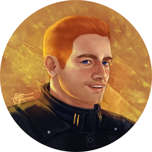 askweisswolf:@codenameyan did this absolutely lovely art of my boy, Commander Morgan Shepard, and I 