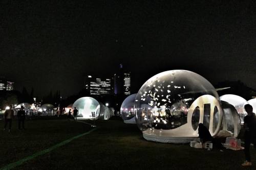 Magical bubbles // Students&rsquo; works in the air tents. I felt like a kid chasing after the f