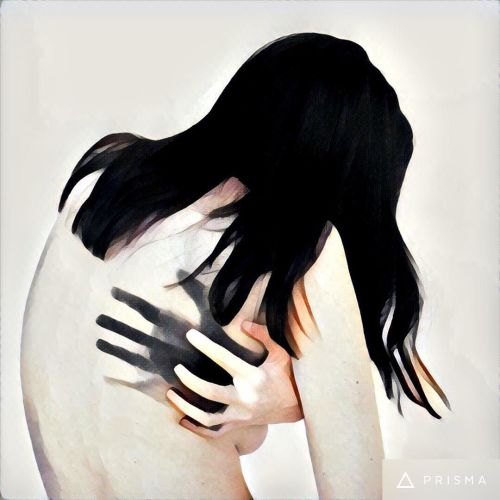 The @prisma_look app is just gorgeous #paleskin #darkhair #handprint #app #painting #art #artwork ht