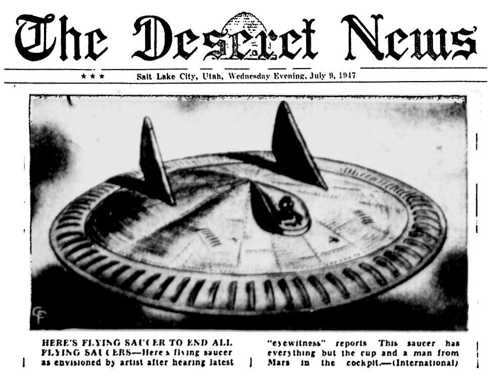 Artist conception of a flying saucer in 1947, at the very beginning of the flying saucer craze.