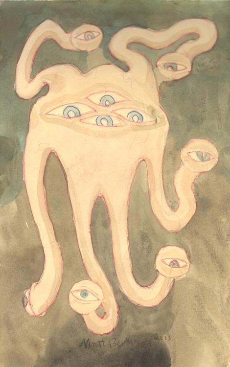 It seems that I will never get tired of eyeball monsters. Ink and/or watercolor on paper, 5"x8", Matt Bernson 2013