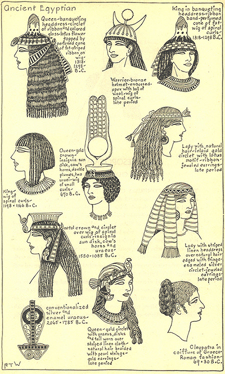 sartorialadventure:  Hair and headdresses from ancient Egypt