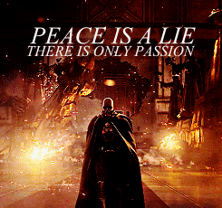 drunkdarthplagueis:  IN A GALAXY FAR FAR AWAY - A Star Wars Challenge 7- Most Powerful Quote: The Sith Code  Peace is a lie, there is only passion.Through passion, I gain strength.Through strength, I gain power.Through power, I gain victory.Through