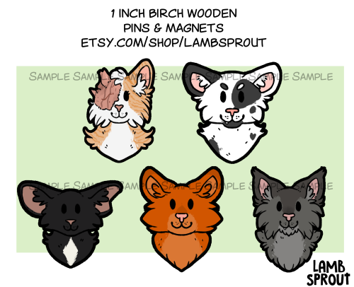Now available for preorder, wooden Warrior Cats Pins & Magnets! Prices vary depending on backing