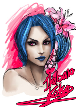 I used this amazing photo as reference ^^ http://amanda-diaz.deviantart.com/art/Iiulia-419299370 I noticed that she has blue hair and pink eyes as Jinx..XD