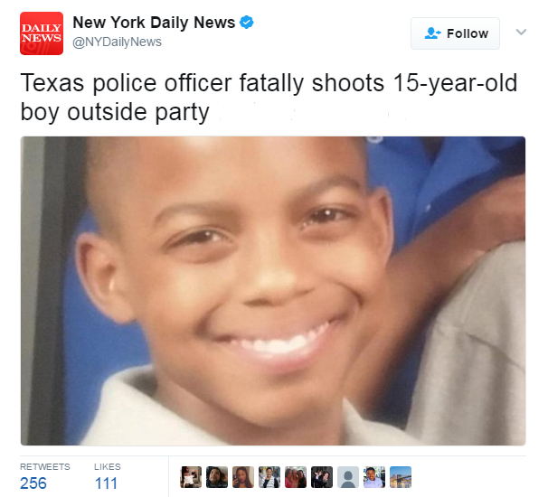 destinyrush:   Unarmed 15-year-old boy shot in the head by Balch Springs police officer.