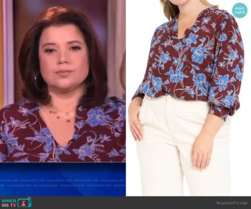 Ana’s maroon floral print blouse on The View Floral Print Popover Blouse by Eloquii at Nordstrom, 