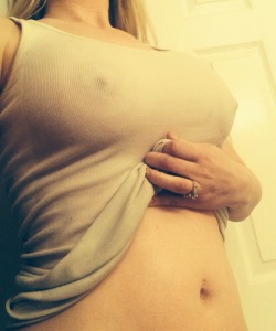 hunter1473:  My wife’s tits again. She wants someone to taste them. Any takers?  Please reblog and follow.