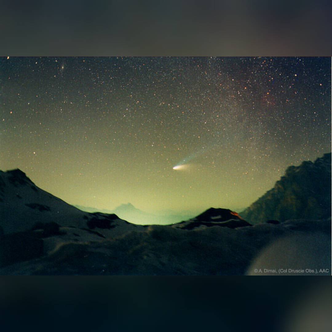 Comet Hale-Bopp Over Val Parola Pass  #nasa #apod #aac #comet #halebopp  #iontail