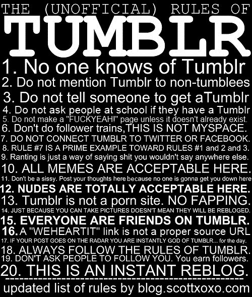 pintster: What is the first rule of Tumblr?  Don’t talk about Tumblr…..