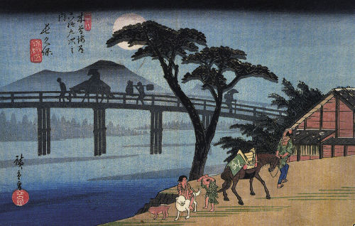 Man on Horseback Crossing a Bridge, from the series Sixty-Nine Stations of the Kisokaido, Hiroshige,