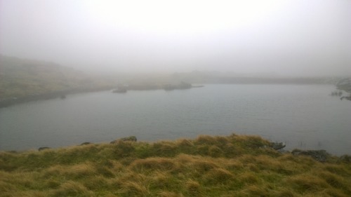 High above Blaenau Ffestiniog in the mist and amongst the old slate mine workings and flooded pits.