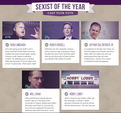 Cast your votes for Women’s Rights Superstar of 2014 and Sexist of the Year 2014