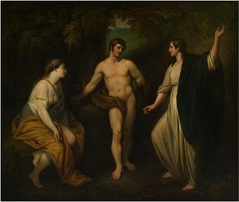 artist-benjamin-west:Choice of Hercules between Virtue and Pleasure, 1764, Benjamin WestMedium: oil,