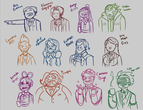 paulastrashnstuff:Me drawing the ace attorney characters from memory, and then having my friend gues