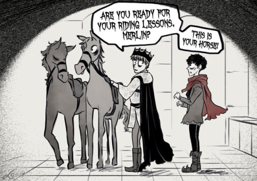 lao-pendragon: Riding LessonsSomeone requested “Merthur meet cute scenario in the Tim Burton s