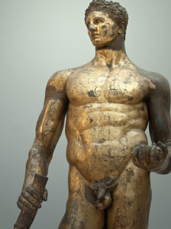 art4gays: amare-habeo:  Gilded  Bronze statue of a beardless Hercules  cast in the Greek Lysippic style of the 4th century BCE  Found in the remains of the Forum Boariu via Mary Harrsch &amp; desimonewayland        (via TumbleOn)