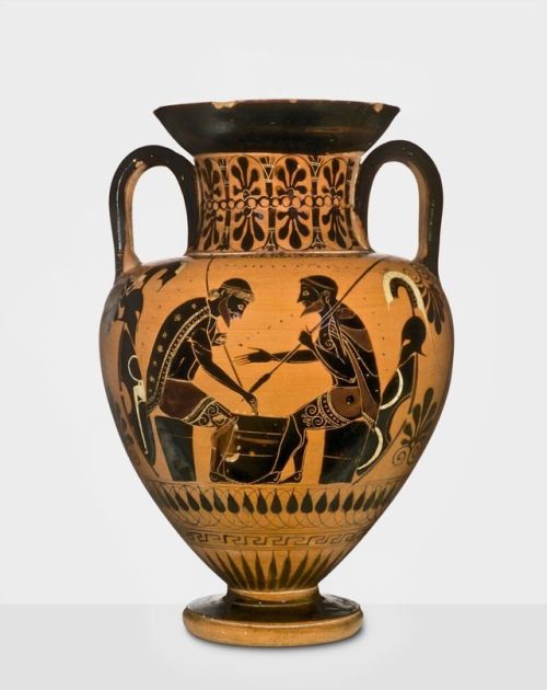 centuriespast:Amphora with Scene of Achilles and Ajax Playing a Board Gameca. 540 BCMATERIALTerracot