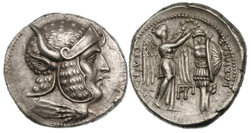 archaicwonder:Tetradrachm of Seleucus I Nikator, Susa, minted after 301 BCOn the obverse, a bust of 