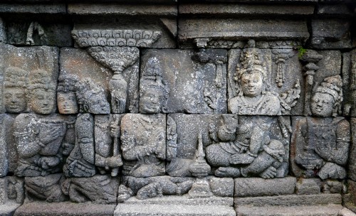 Sudhana and Maitreya, relief from Borobudur, Java, photo by Anandajoti Bhikkhu