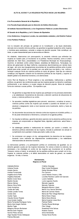 ALTO AL ACOSO Y LA VIOLENCIA POLÍTICA HACIA LAS MUJERES‪#‎MujeresEnMovimiento‬ se suma a la postura 