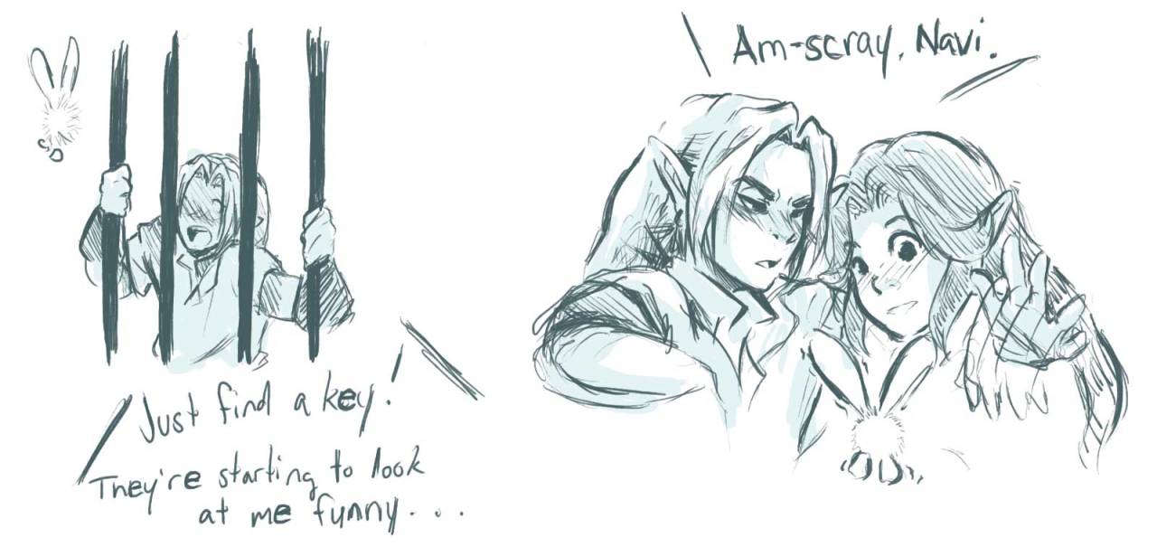 oneobsessionaway:  Really wanted to explore Navi and Link’s relationship, doodles