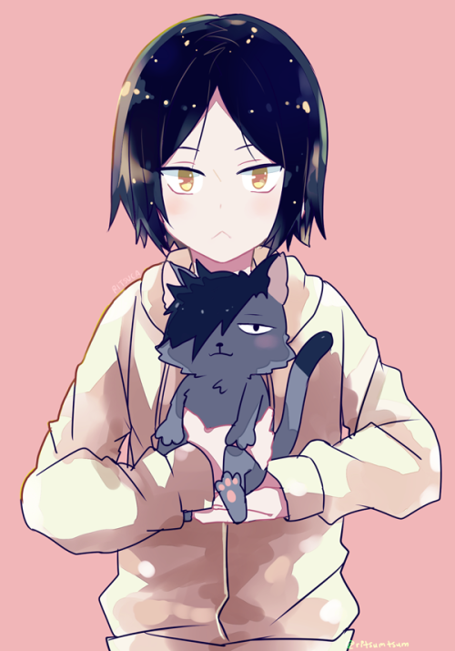 konekoma:  First post here!  (｡･‿​‿･｡)ﾉ   Young Akaashi with his pet owl and Kenma with his pet Kurocat! 