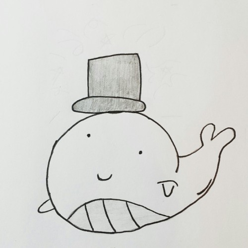 Bonjour! Me gusta dibujar this is Baby the Whale, if you didn’t know, with her magical top hat.
